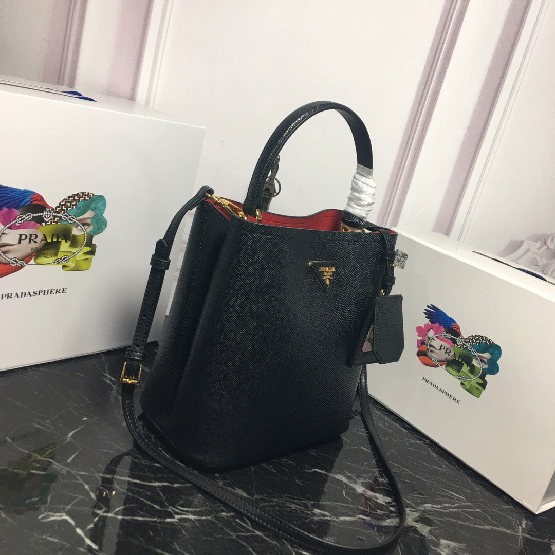 Pra*a Double Saffiano Bucket Bag 1BA212 Black