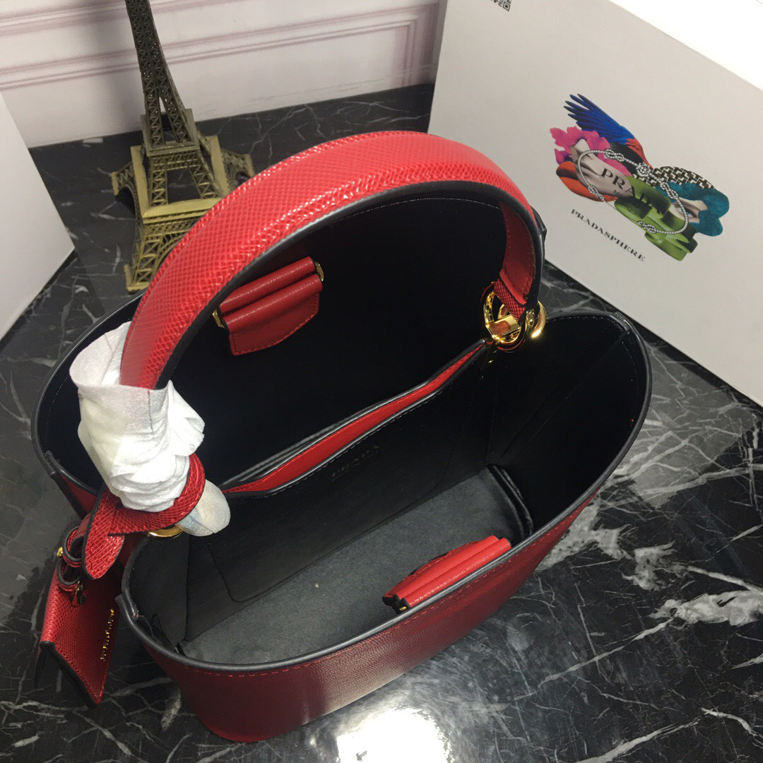 Pra*a Double Saffiano Bucket Bag 1BA212 Red