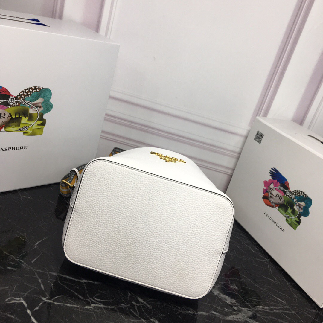 Pra*a Original Calfskin leather Bucket Bag 1BE018 White