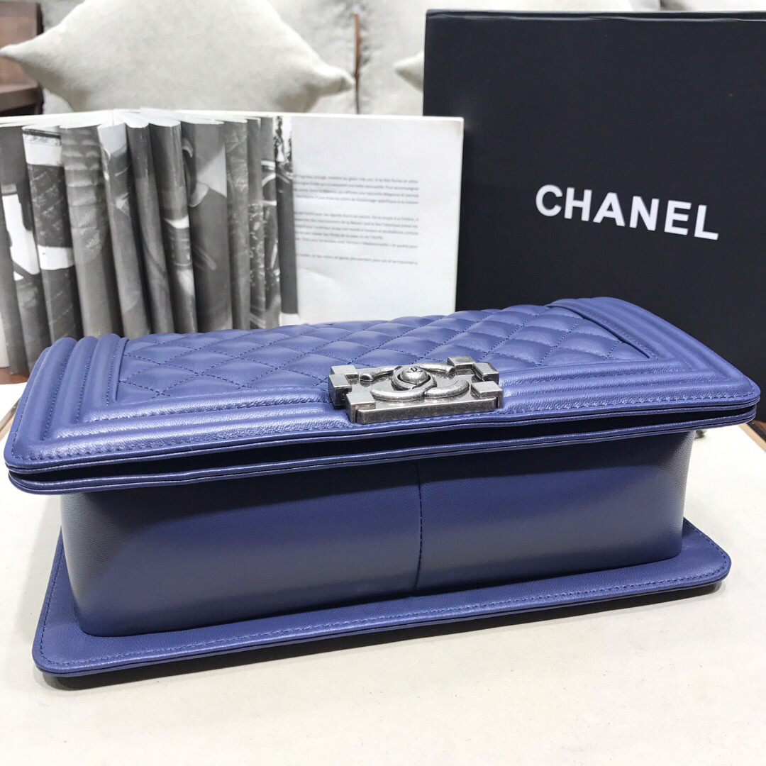 Ch**el Leboy lambskin Bag in Navy Blue With Silver Hardware 67086