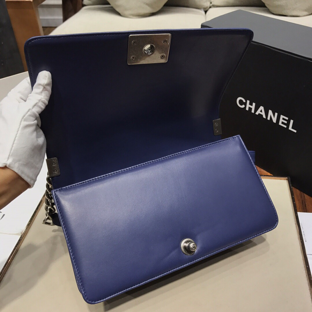 Ch**el Leboy lambskin Bag in Navy Blue With Silver Hardware 67086