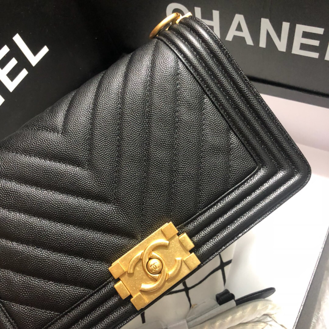Ch**el Leboy Calfskin Bag in Black with Gold Hardware 67086