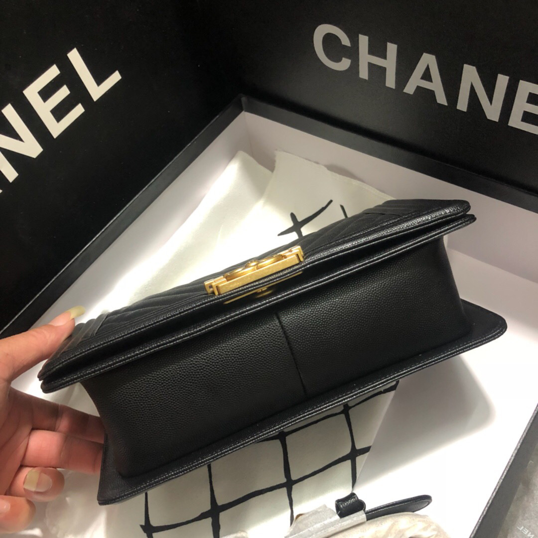 Ch**el Leboy Calfskin Bag in Black with Gold Hardware 67086