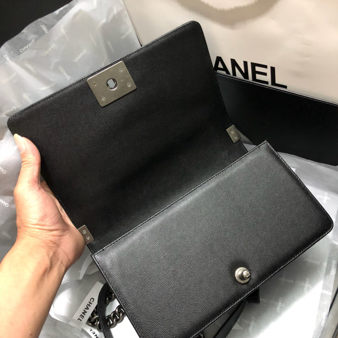 Ch**el Leboy Calfskin Bag in Black with Silver Hardware 67086