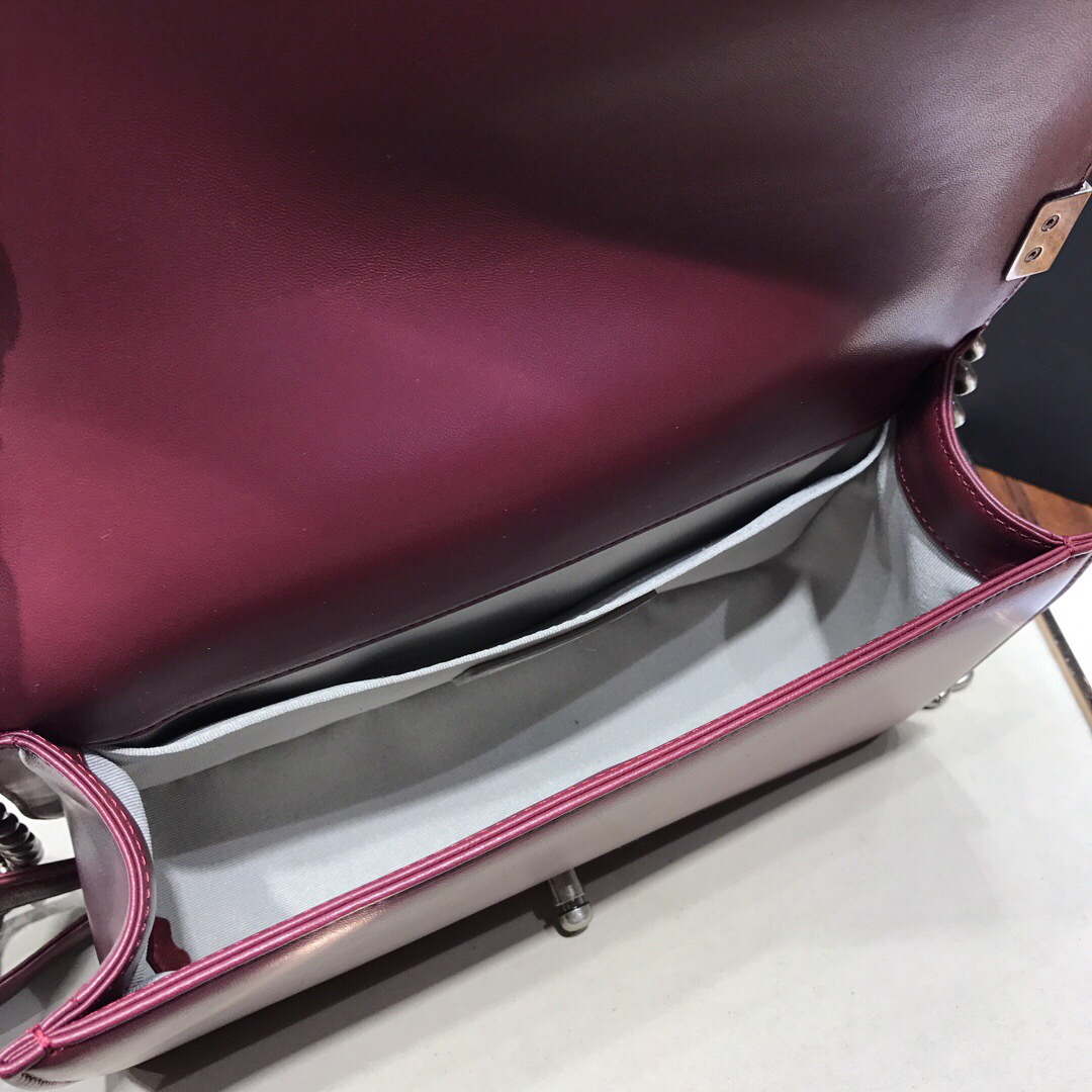 Ch**el Leboy Lambskin Bag in Wine Red with Silver Hardware 67086