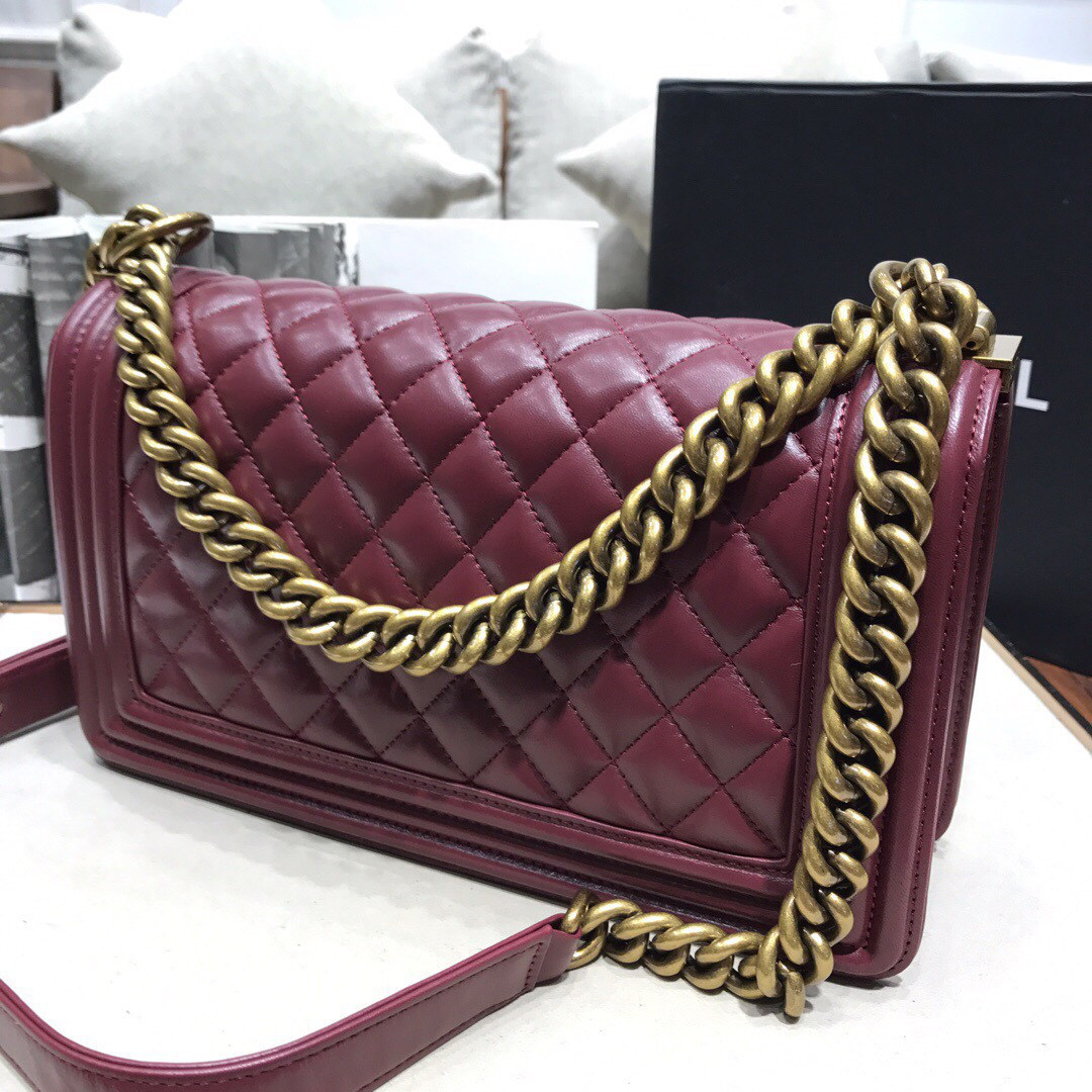 Ch**el Leboy Lambskin Bag in Wine Red with Gold Hardware 67086