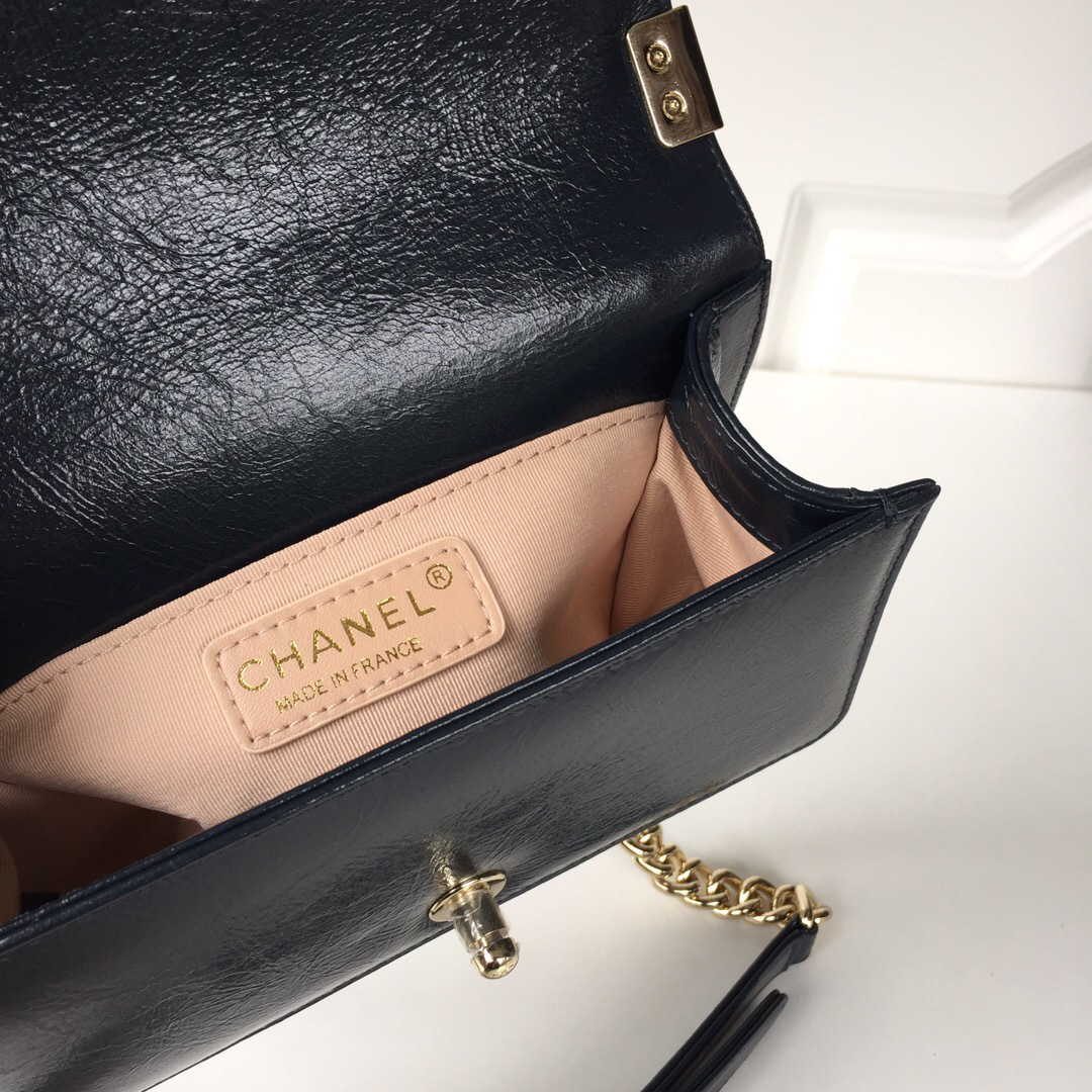 Ch**el leboy calfskin bag in blue with gold hardware 20cm
