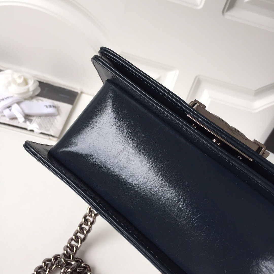 Ch**el leboy calfskin bag in blue with silver hardware 20cm