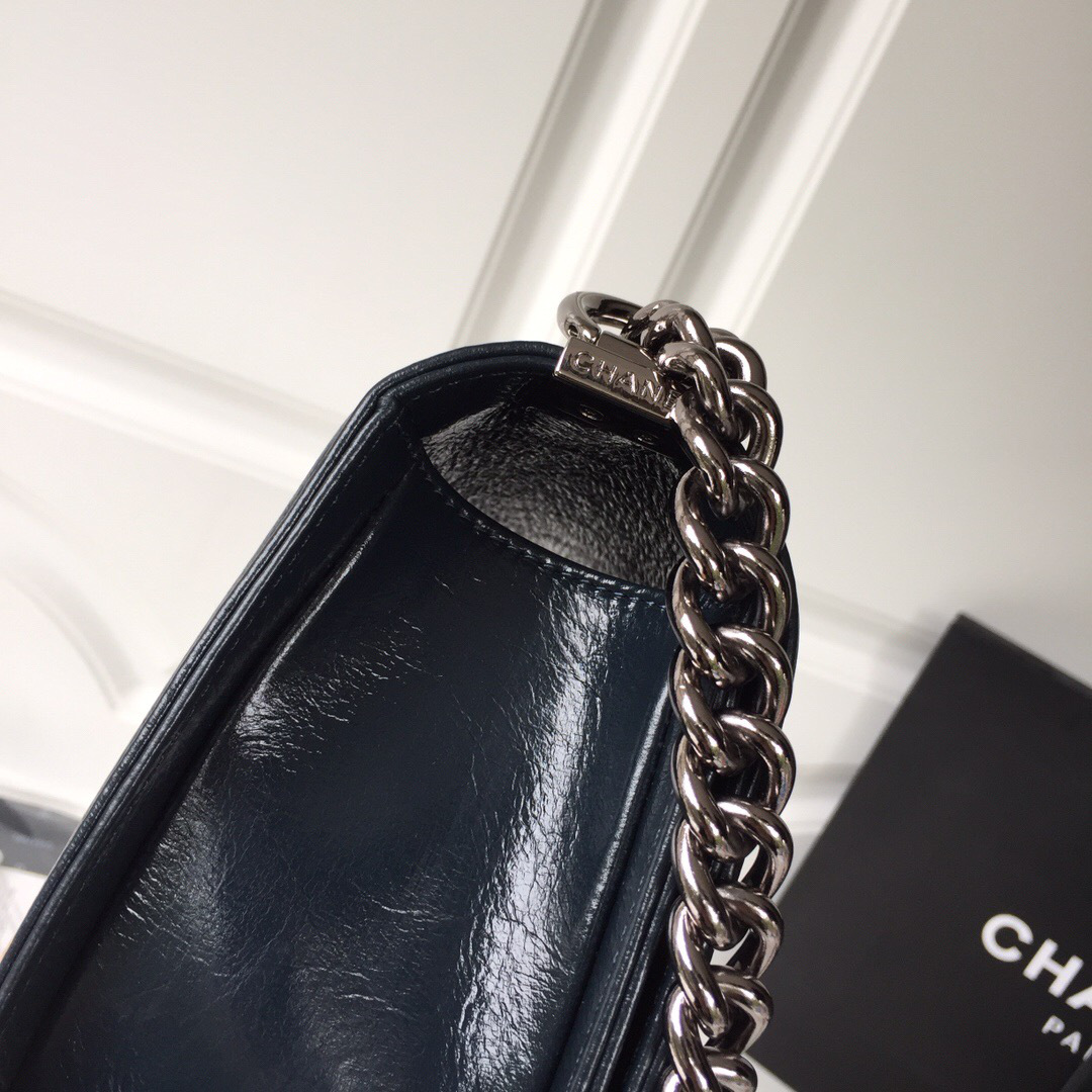 Ch**el leboy calfskin bag in blue with silver hardware 25cm