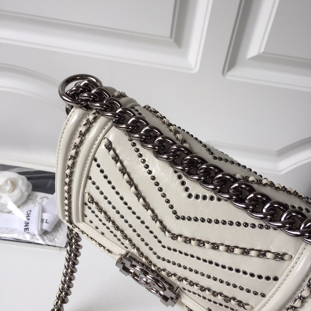 Ch**el leboy calfskin bag in beige with silver hardware 20cm