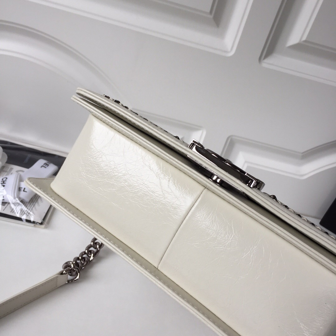 Ch**el leboy calfskin bag in beige with silver hardware 25cm