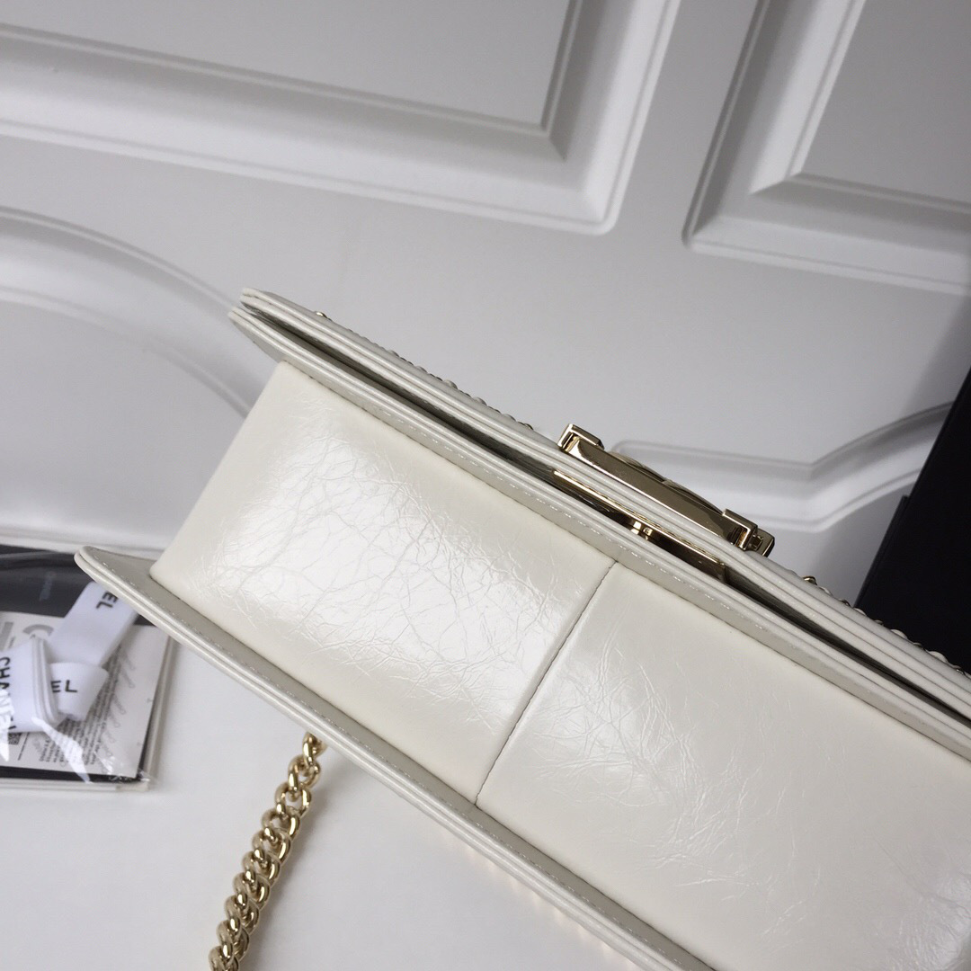 Ch**el leboy calfskin bag in beige with gold hardware 25cm