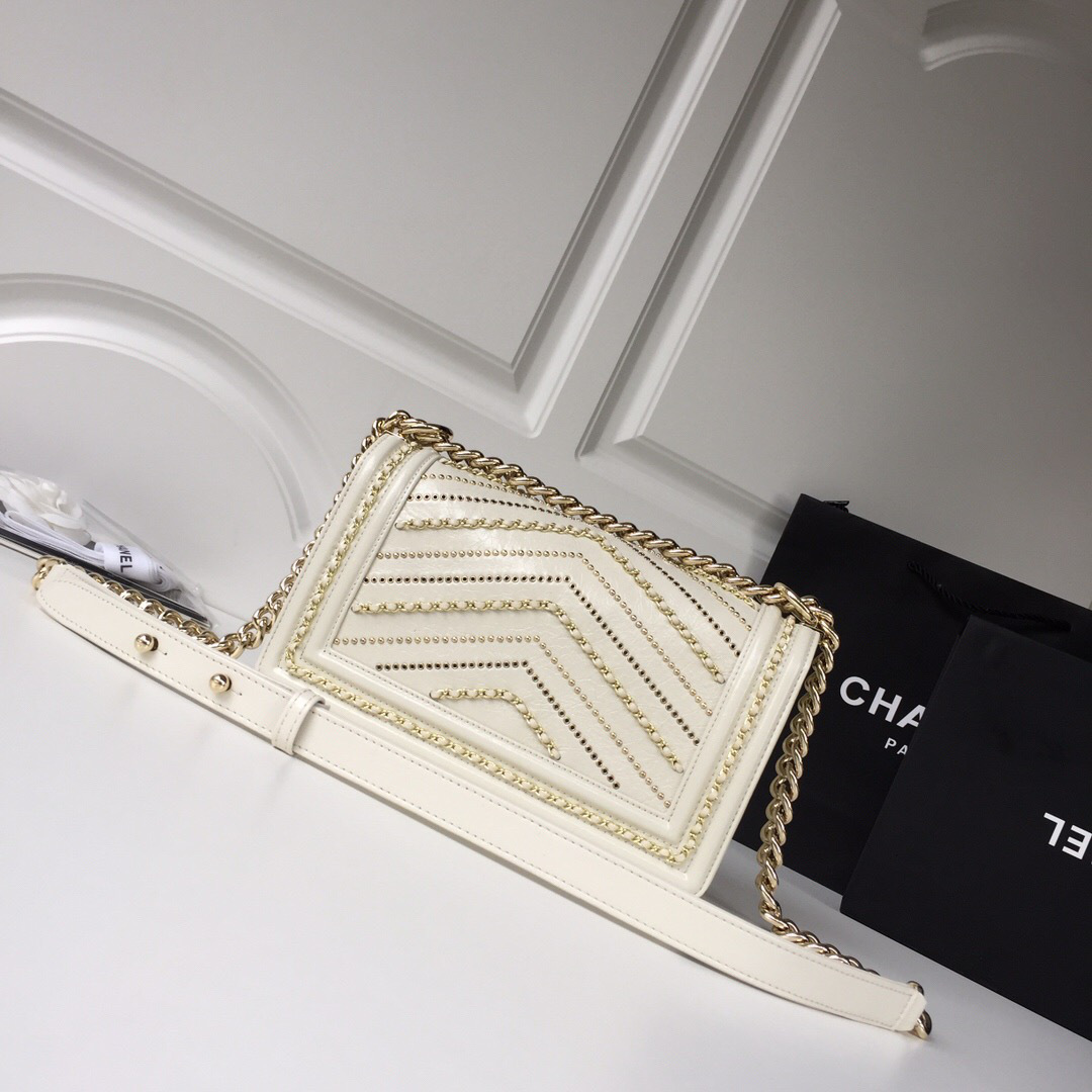 Ch**el leboy calfskin bag in beige with gold hardware 25cm