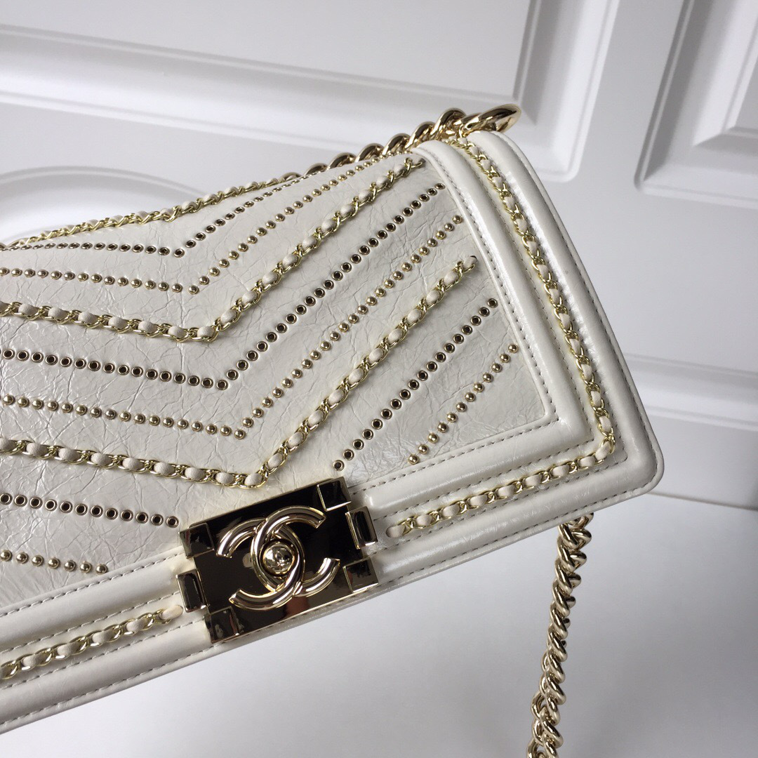 Ch**el leboy calfskin bag in beige with gold hardware 25cm