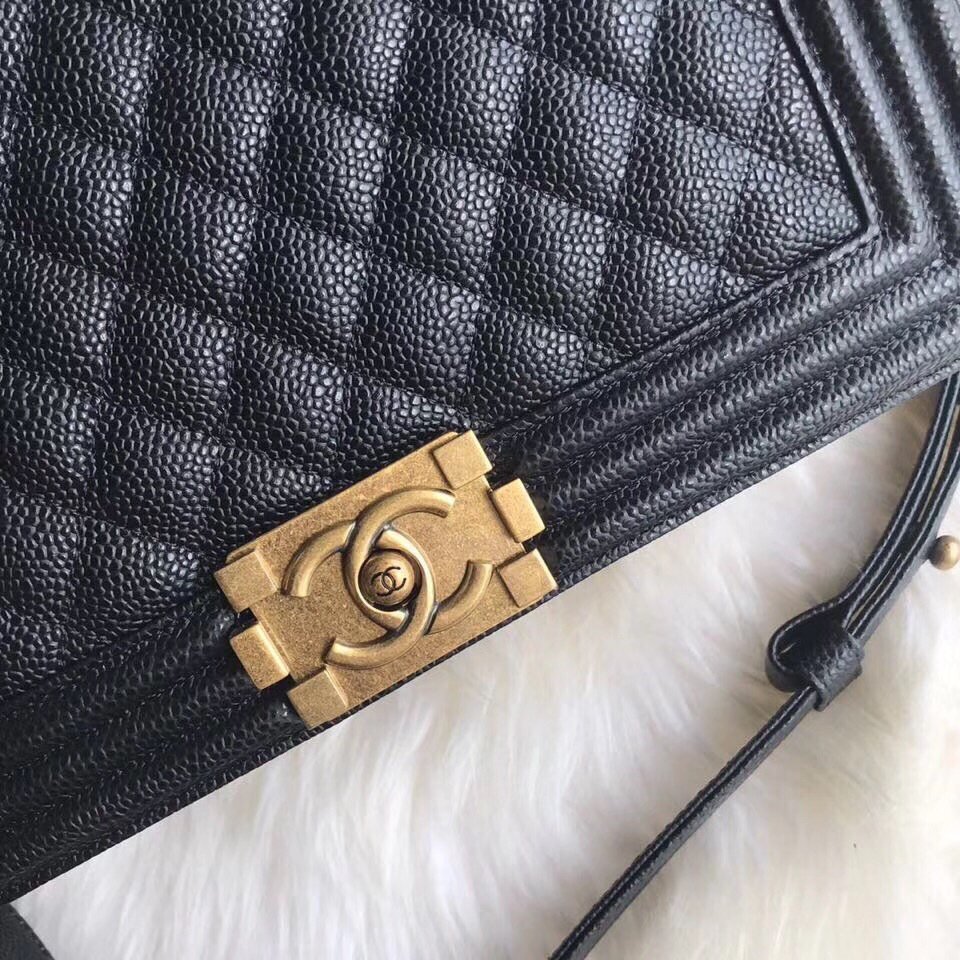 Ch**el leboy calfskin bag in black with gold hardware 28cm
