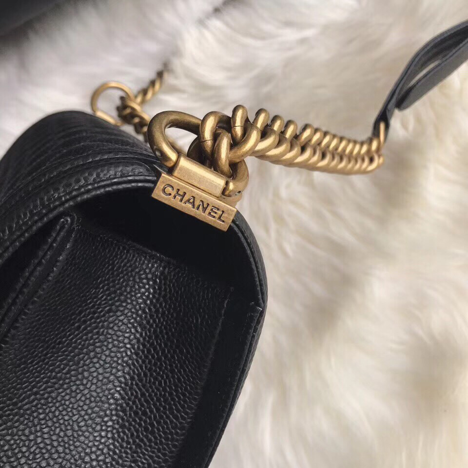 Ch**el leboy calfskin bag in black with gold hardware 28cm