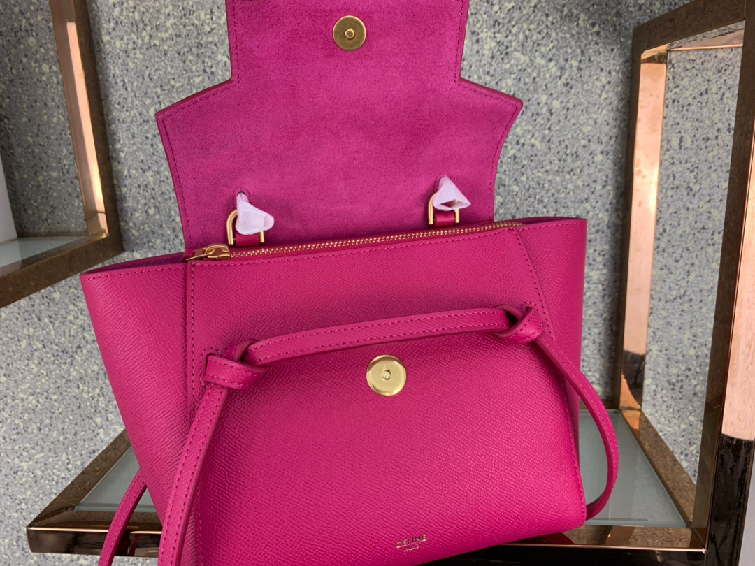 Ce1i*e Micro Belt Bag In Grained Calfskin with Rose Red 20cm 175519