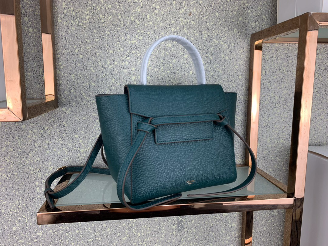 Ce1i*e Micro Belt Bag In Grained Calfskin with Dark Green 20cm 175519