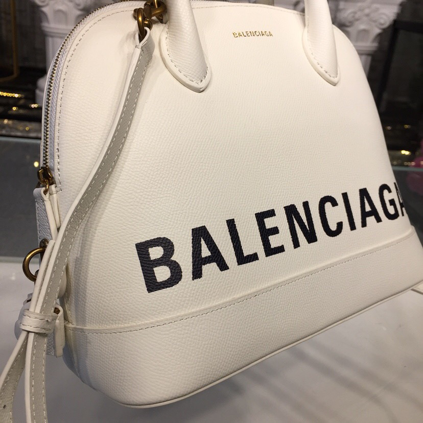 Ba1en*iaga Ville Medium graffiti logo calfskin bag White 18SS