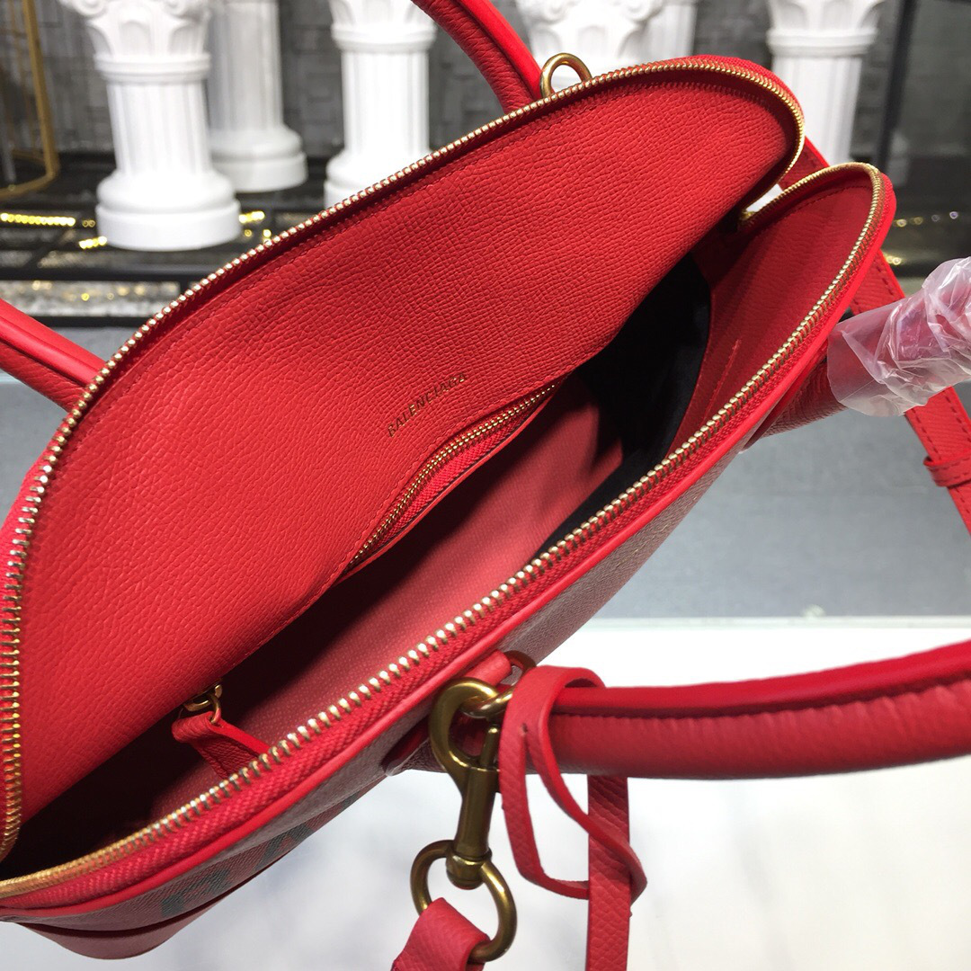 Ba1en*iaga Ville Medium graffiti logo calfskin bag Red 18SS