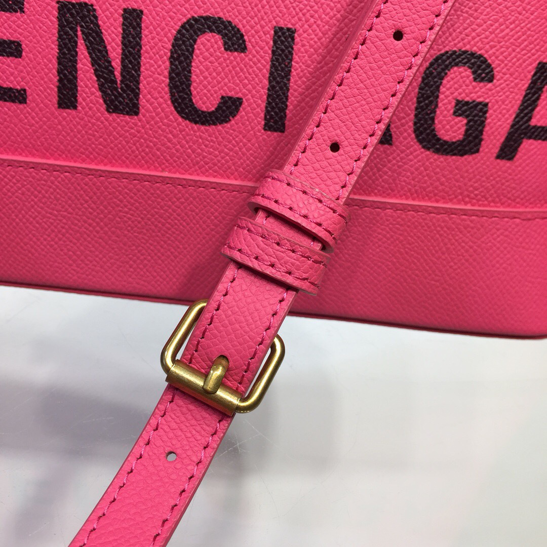 Ba1en*iaga Ville Medium graffiti logo calfskin bag Rose Red 18SS