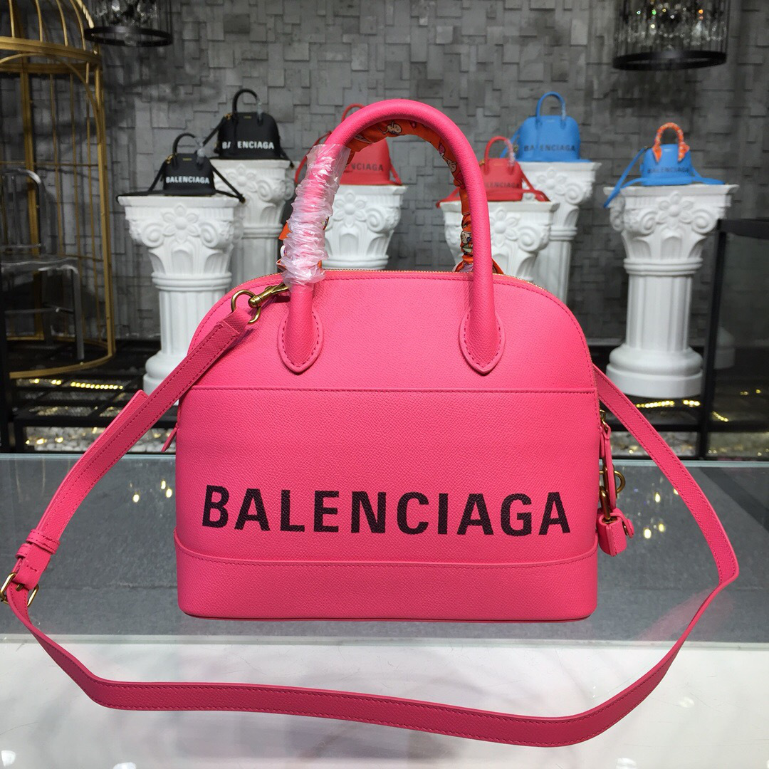 Ba1en*iaga Ville Medium graffiti logo calfskin bag Rose Red 18SS