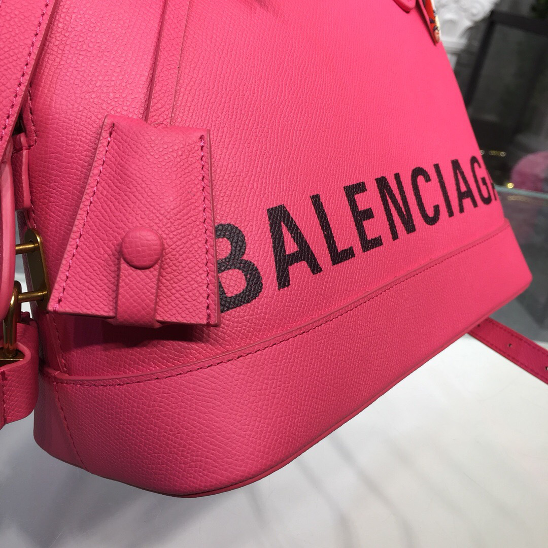 Ba1en*iaga Ville Medium graffiti logo calfskin bag Rose Red 18SS