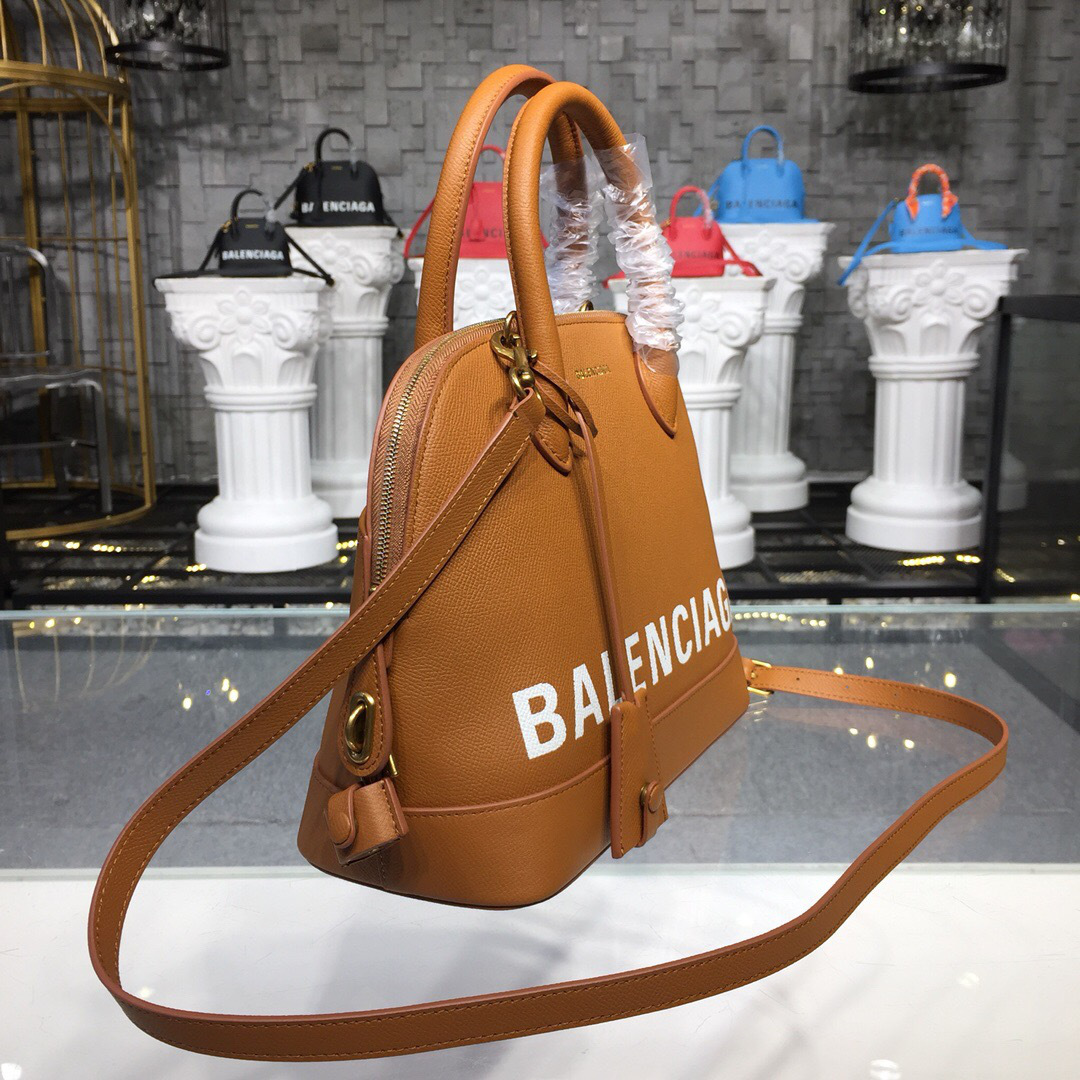 Ba1en*iaga Ville Medium graffiti logo calfskin bag Brown 18SS