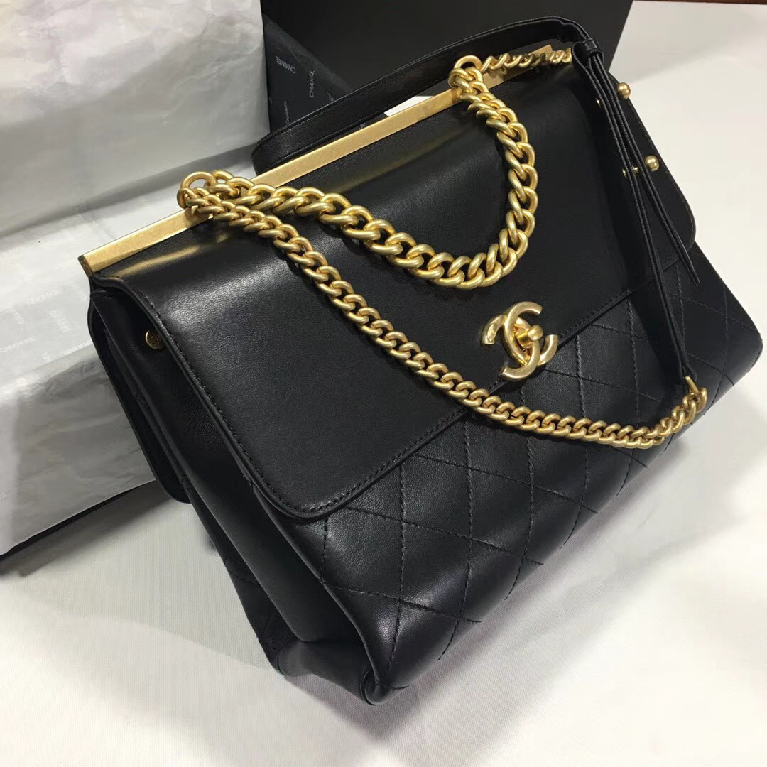 Ch**el Classic Lambskin Large Handbag A01112 Black