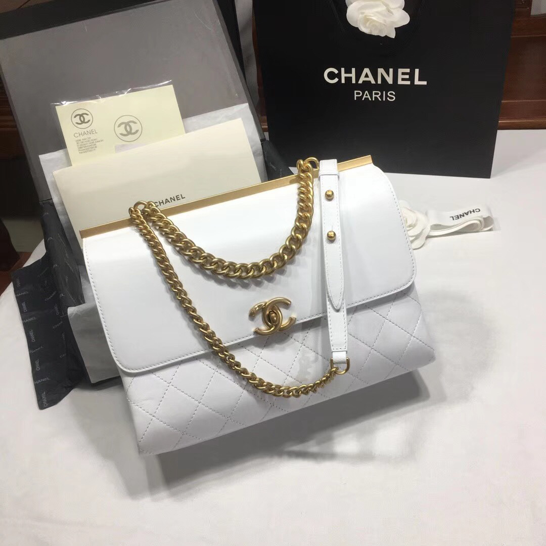 Ch**el Classic Lambskin Large Handbag A01112 white