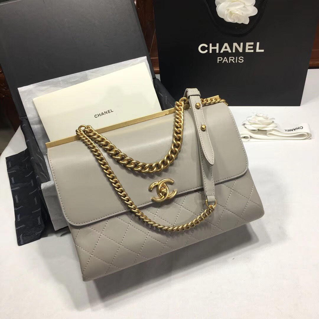 Ch**el Classic Lambskin Large Handbag A01112 Gray