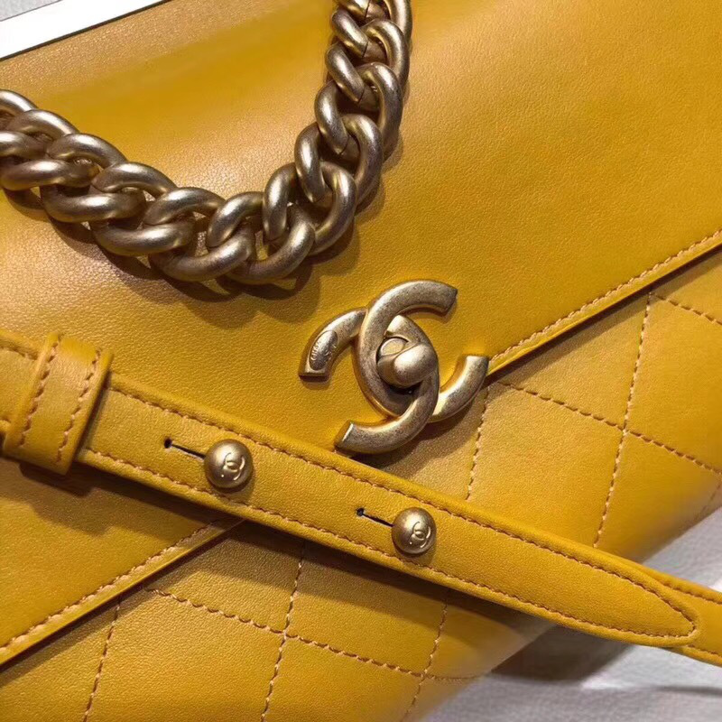 Ch**el Classic Lambskin Small Handbag A01112 Yellow
