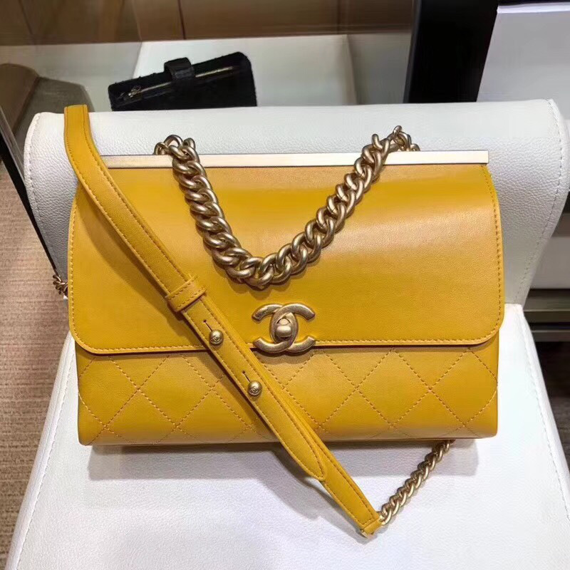 Ch**el Classic Lambskin Small Handbag A01112 Yellow