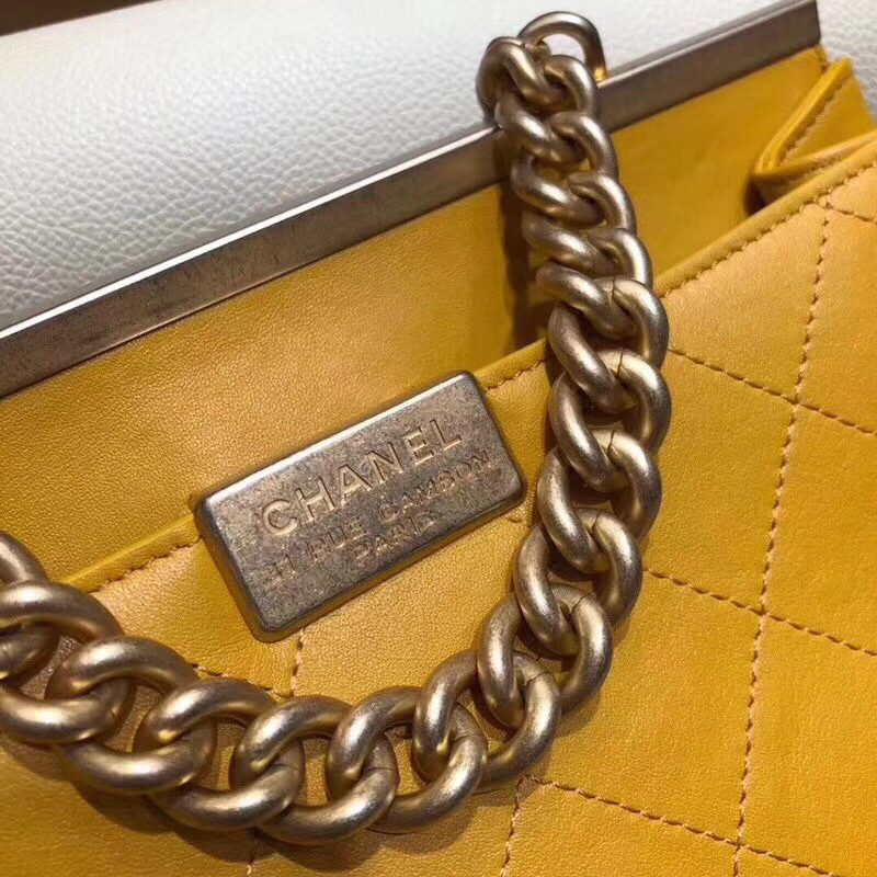 Ch**el Classic Lambskin Small Handbag A01112 Yellow