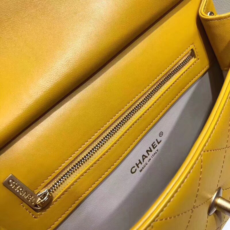 Ch**el Classic Lambskin Small Handbag A01112 Yellow