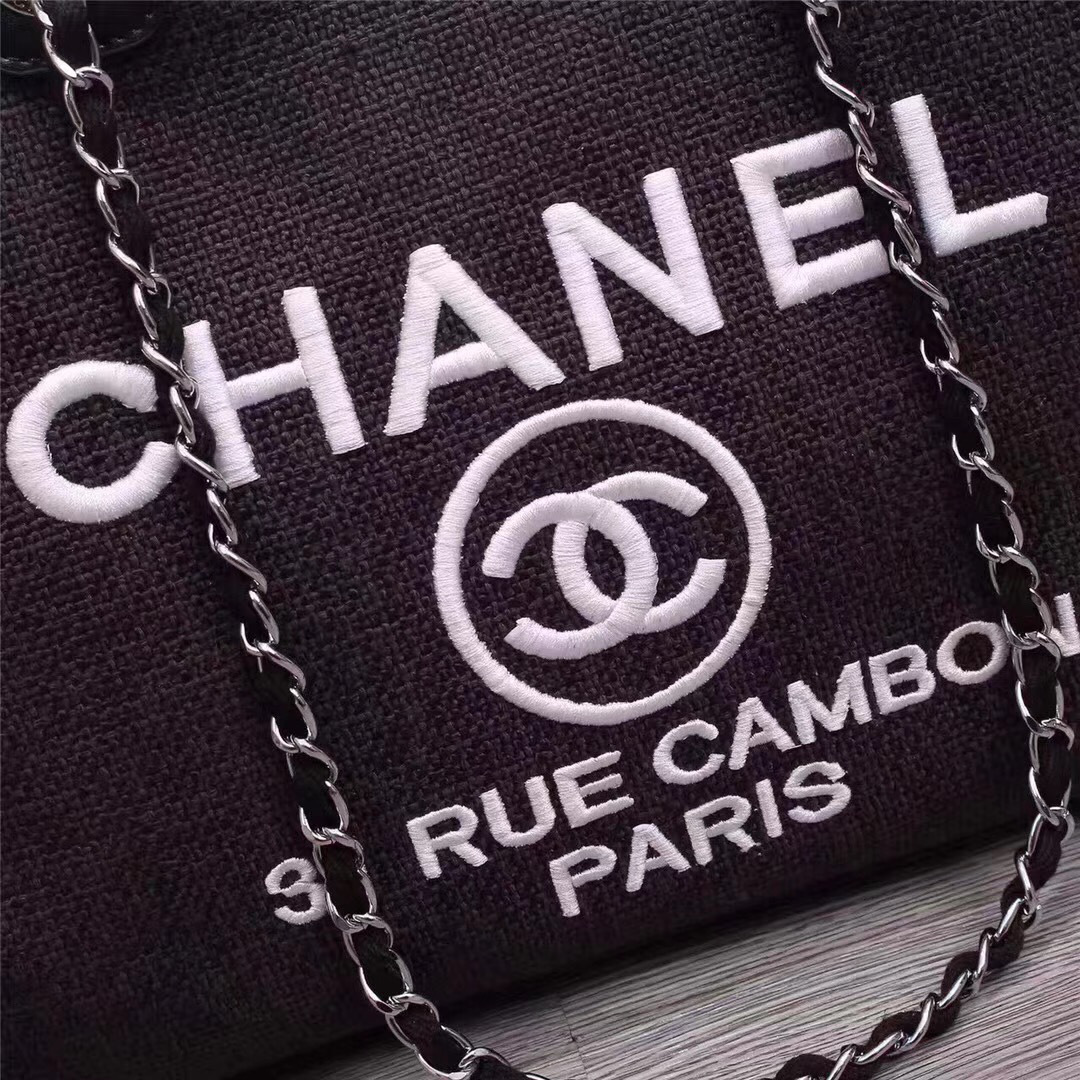 Ch**el Canvas Large Deauville Tote Bag Black A66942