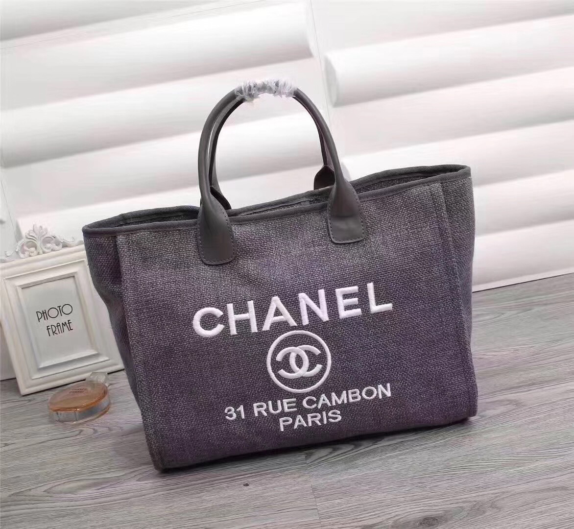 Ch**el Canvas Large Deauville Tote Bag Gray A66942