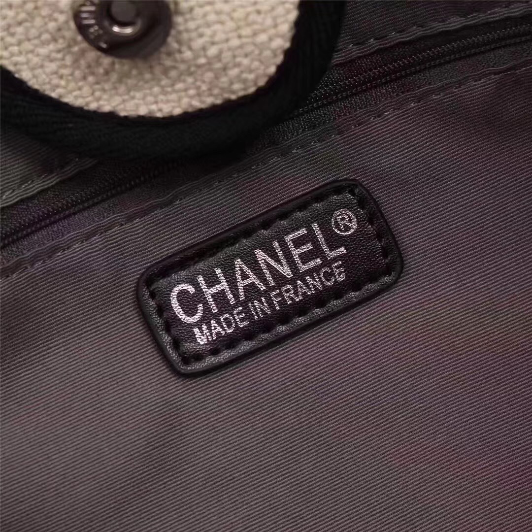 Ch**el Canvas Large Deauville Tote Bag Beige A66942