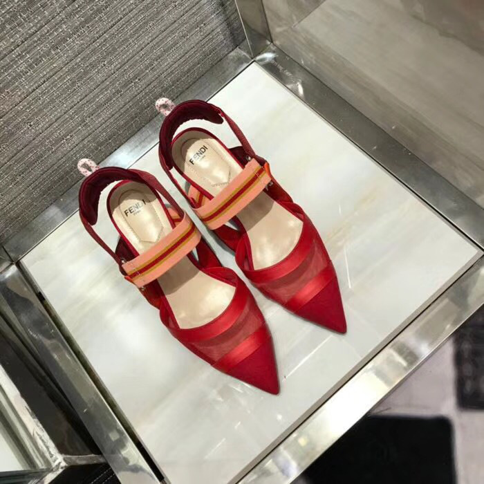 F**di Slingbacks Red Mid Heel Shoes 5cm