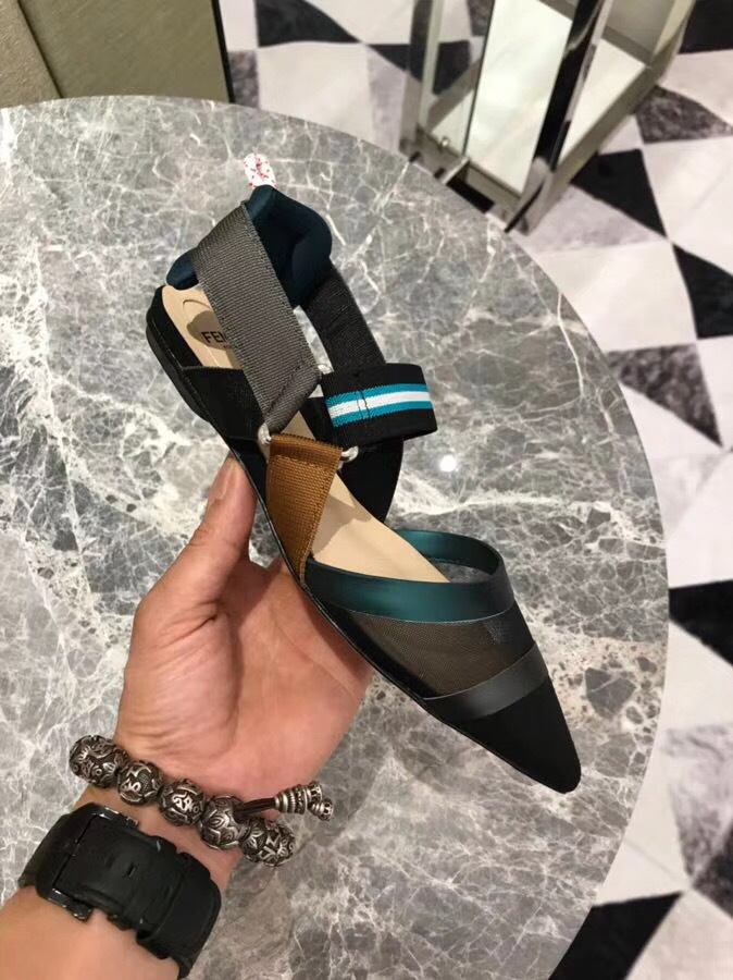 F**di Slingbacks Blue Black Flat-soled Shoes
