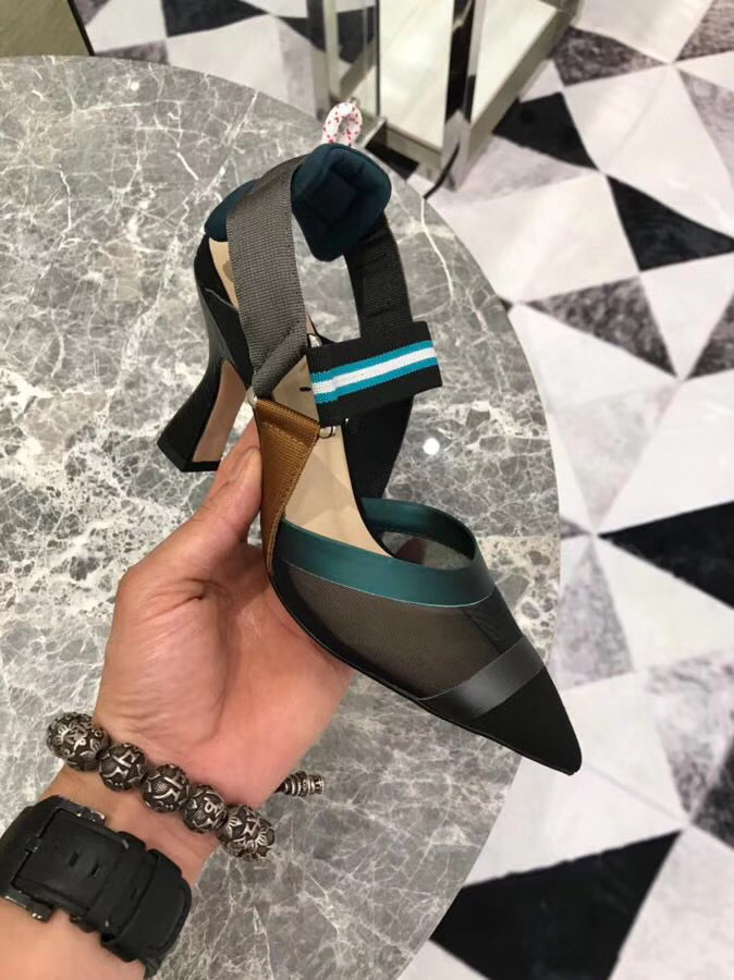 F**di Slingbacks Blue Black High Heel Shoes 8cm