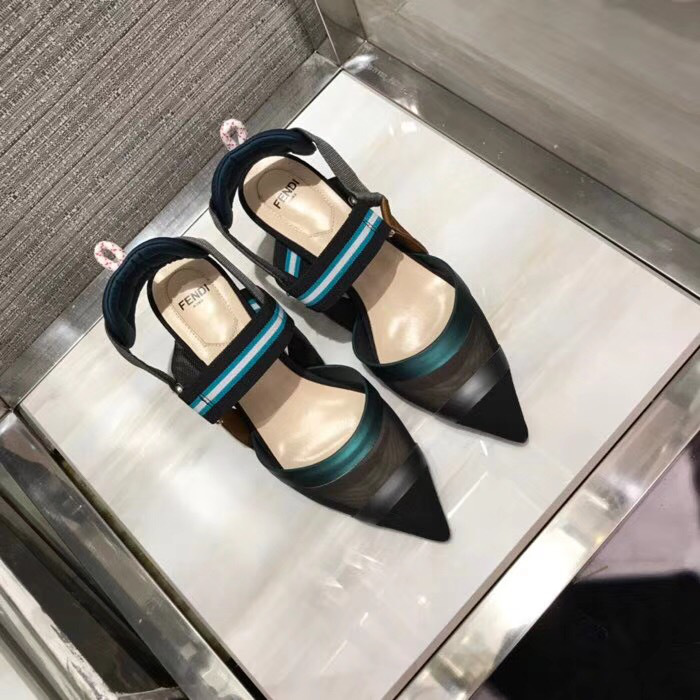 F**di Slingbacks Blue Black Mid Heel Shoes 5cm