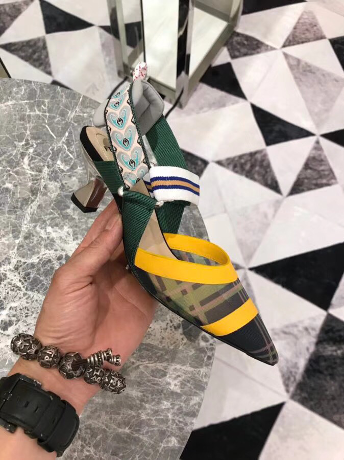 F**di Slingbacks Yellow Green Mid Heel Shoes 5cm