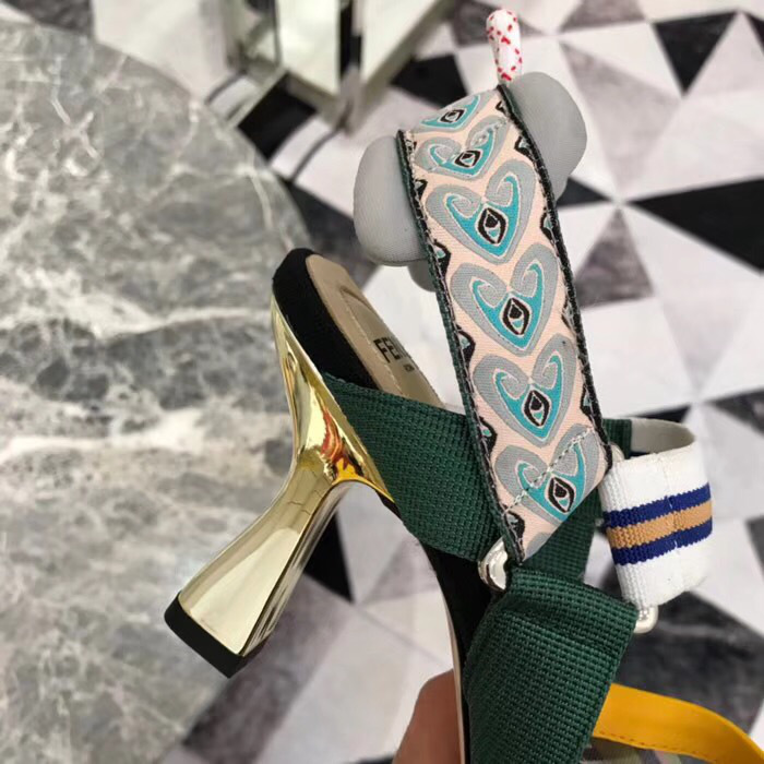 F**di Slingbacks Yellow Green High Heel Shoes 8cm