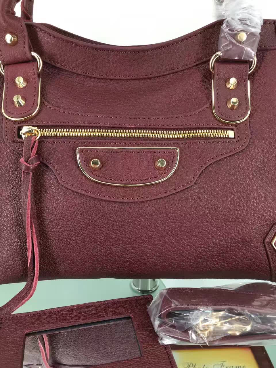 Ba1en*iaga Motorcycle medium Handbag Wine Red