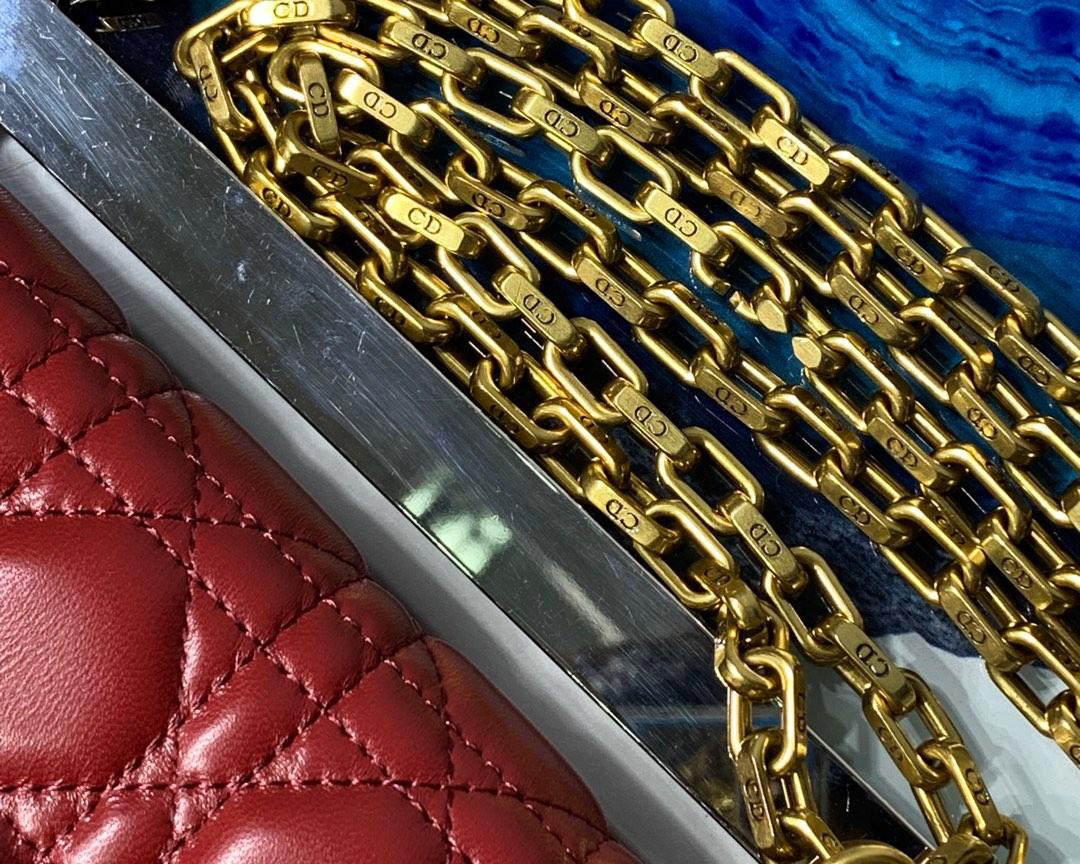 D10r Addict Lambskin retro chain Wine Red bag