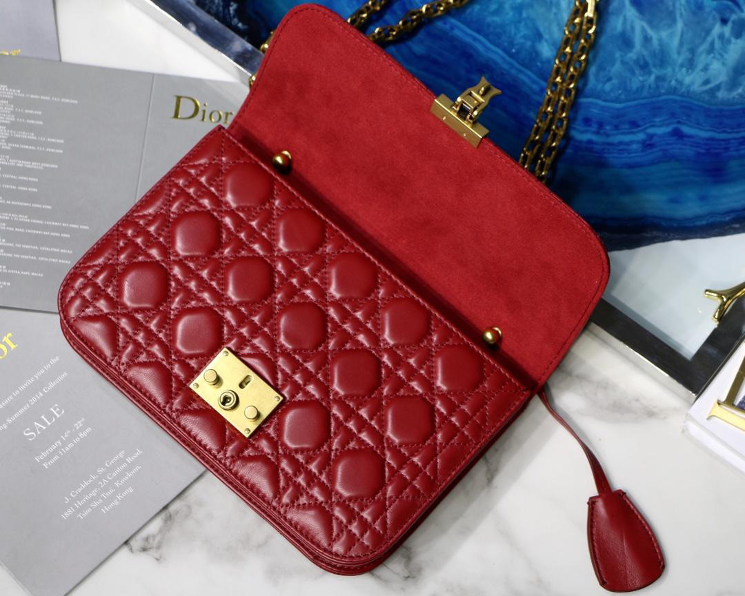 D10r Addict Lambskin retro chain Wine Red bag