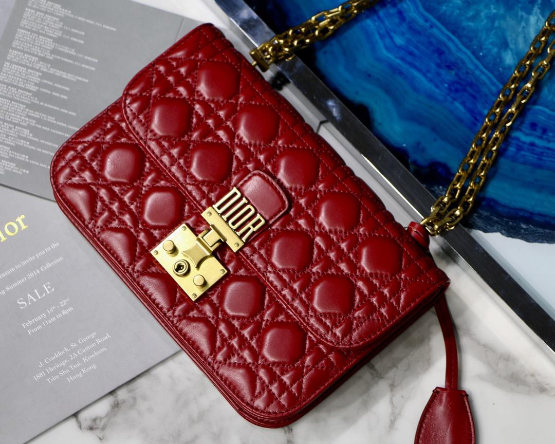 D10r Addict Lambskin retro chain Wine Red bag