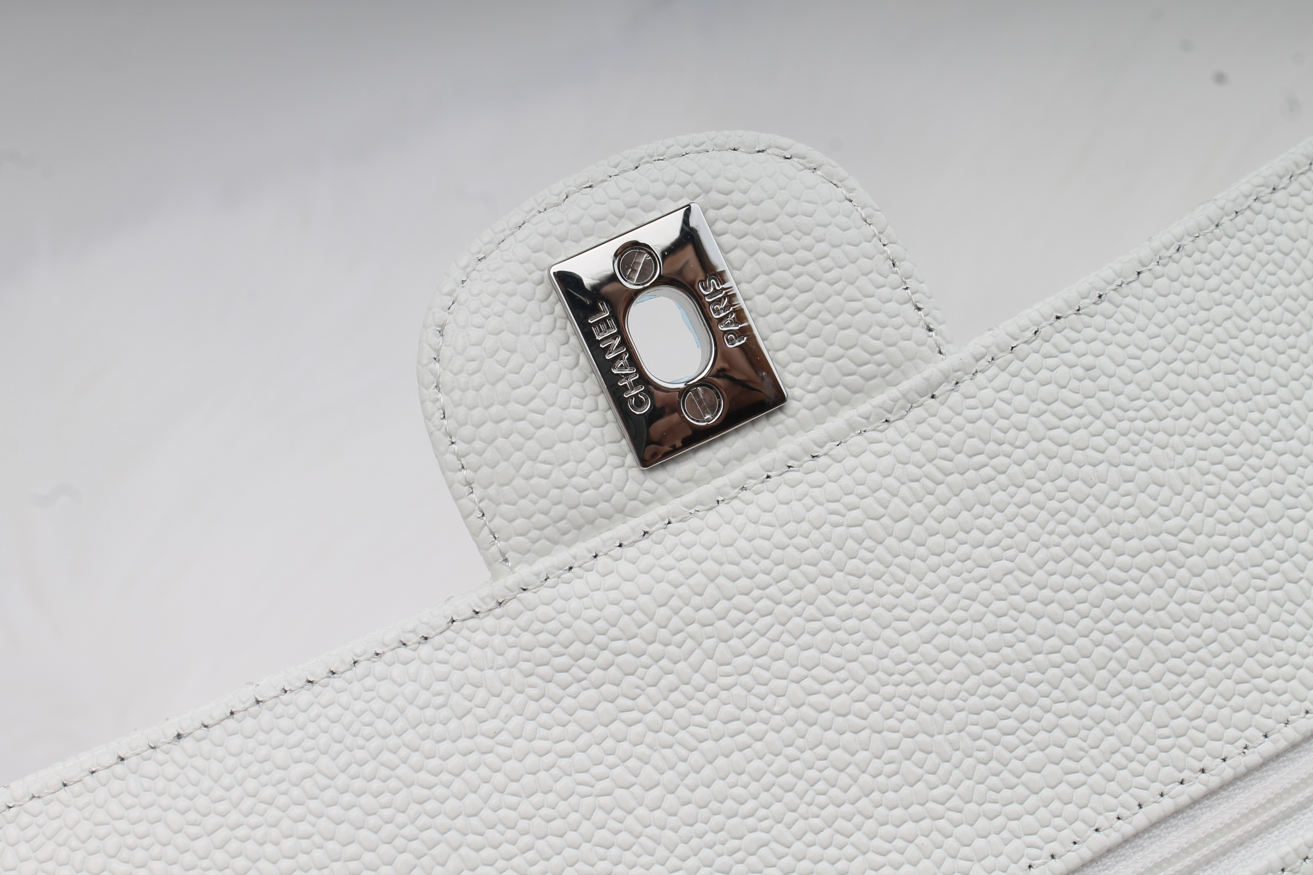 Ch**el Flap Bag Caviar White with Silver Hardware 25cm