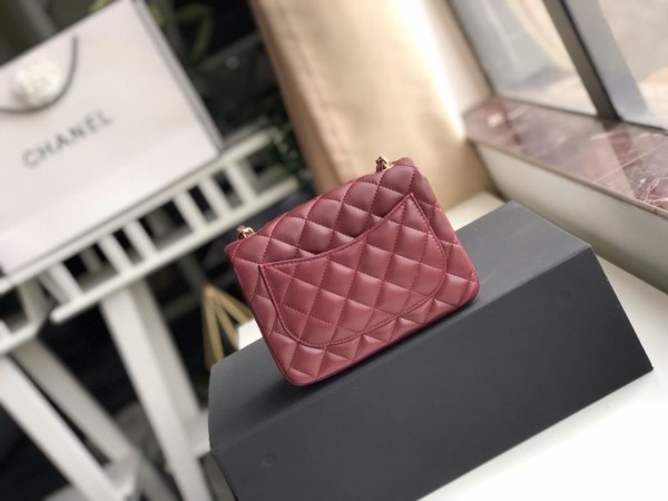 Ch**el Flap Bag Lambskin Gold Hardware Wine Red 17cm Bagsaa